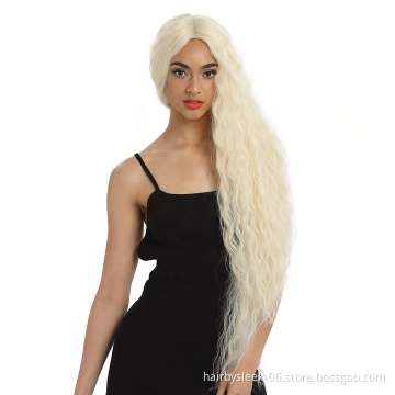 41 Inches 613# Hand Tied Free Part Synthetic Full Lace Wig Preplucked Hairline High Temperature Fiber Ombre Blonde Synthetic Wig